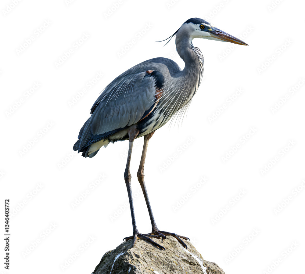 Obraz premium Grey heron standing on rock png, bird isolated on transparent background