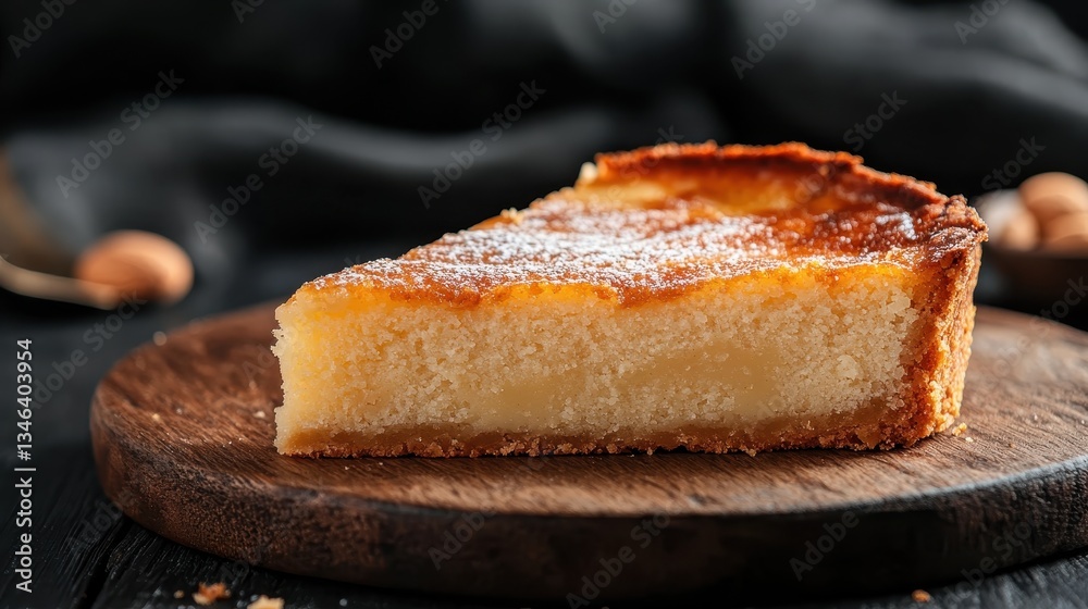 A beautifully baked slice of cake revealing its moist interior, perfect for dessert lovers, emphasizing a warm inviting atmosphere and heavenly taste in a rustic setting. A beautifully baked slice of cake revealing its moist interior, perfect for dessert lovers, emphasizing a warm inviting atmosphere and heavenly taste in a rustic setting.