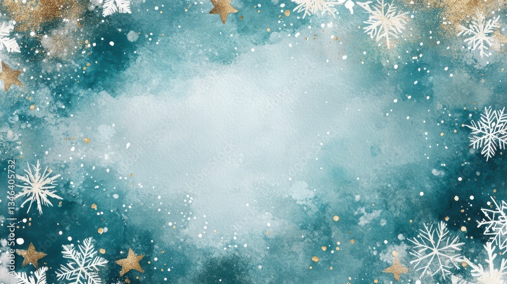 Hand-Drawn Snowflakes with Golden Stars on Pastel Background
