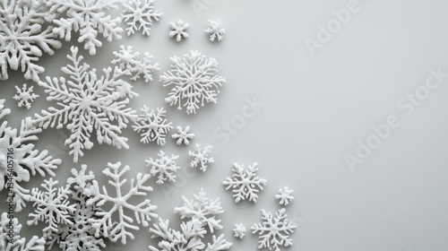Obraz na płótnie Winter Snowflakes on Light Gray Blurred Background w salonie