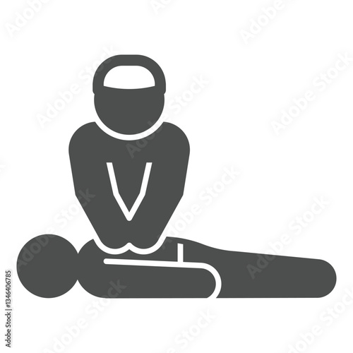 Rescuer performs heart massage solid icon, human rescue concept. Vector graphics. Savior man help person sign on white background, glyph style icon for mobile or web design.