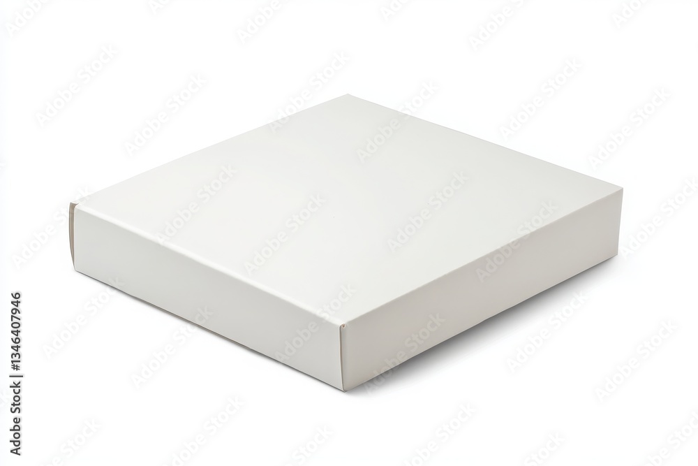 A simple square white cardboard box sitting diagonally on a white background with soft shadows A simple square white cardboard box sitting diagonally on a white background with soft shadows