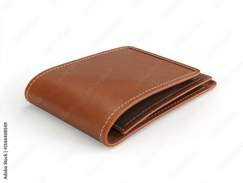 Stylish brown leather wallet with clean design and contrast stitching on a neutral background Stylish brown leather wallet with clean design and contrast stitching on a neutral background