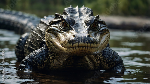 Alligator Emerging From Water Eye Level Close Up Portrait