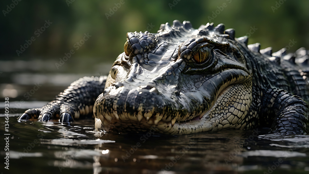 Alligator Resting in Water Close Up View in Natural Environment Alligator Resting in Water Close Up View in Natural Environment