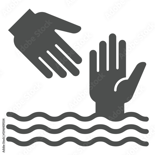 Rescuer hand help drowning man solid icon, human rescue concept. Vector graphics. Water safety sign on white background, glyph style icon for mobile or web design.