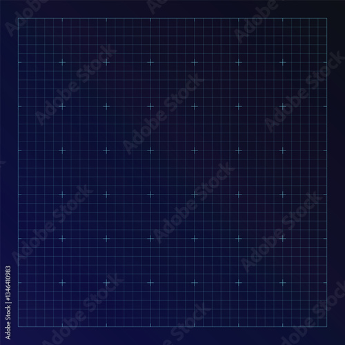 Dark futuristic blueprint with a glowing cyan grid. Vector illustration of a sci-fi interface, HUD design, or digital technology background.

