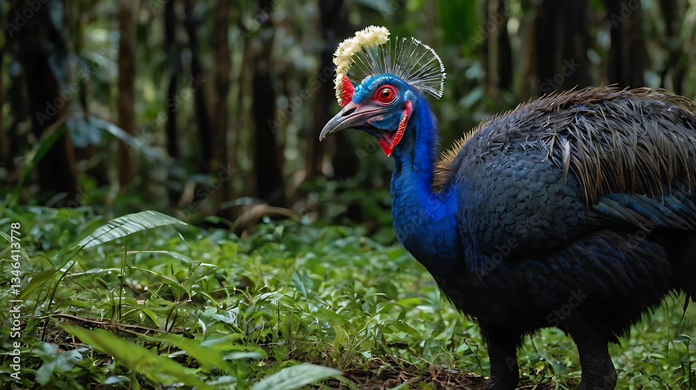 Obraz premium Captivating Knobbed Curassow Bird in Lush Rainforest Setting Close Up