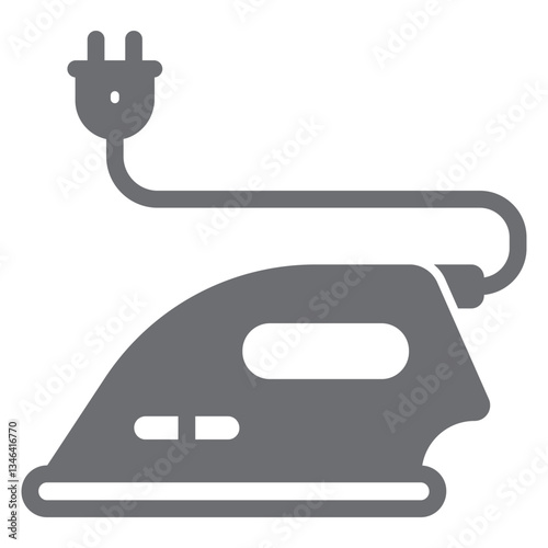 Electric iron with wire and fork plug solid icon, laundry service concept. Vector graphics. Dry cleaning, care sign on white background, glyph style icon for mobile or web design.