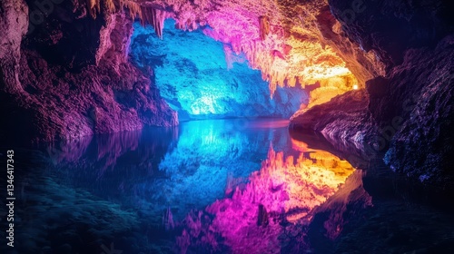 Wallpaper Mural Spectacular Colorful Cave Reflection with Water and Stalactites Torontodigital.ca