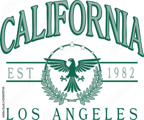 California Cali Eagle badge Varsity College The Hamptons Malibu California USA Trending Script Slogan Whreaf Graphic Tee t-shirt logo artwork typography tote badge emblem crest sun cali usa 