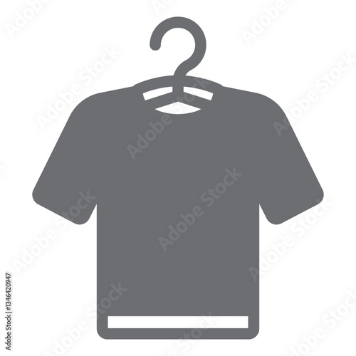 Shirt on hanger with hook solid icon, laundry service concept. Vector graphics. Hanger with fresh shirt, cloth sign on white background, glyph style icon for mobile or web design.