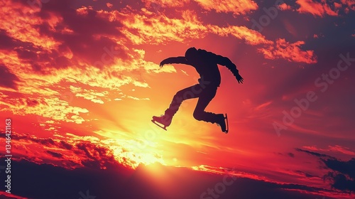Wallpaper Mural Skater Leaps Against Vibrant Sunset Sky with Colorful Clouds Torontodigital.ca