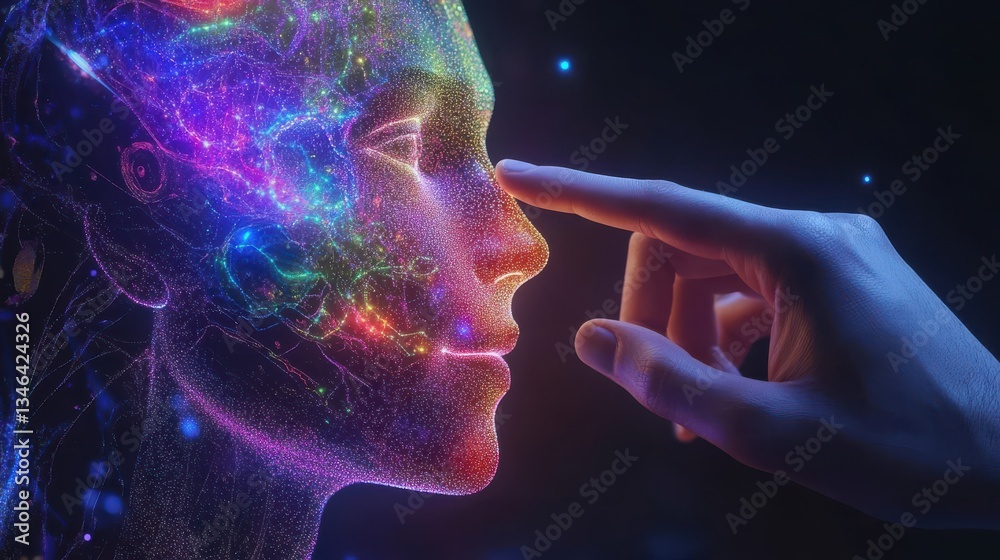 Human and Robot Touching in Artificial Intelligence Concept.