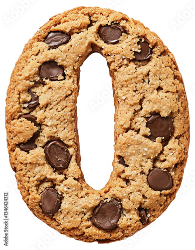 Chocolate chip cookie shaped like the number zero