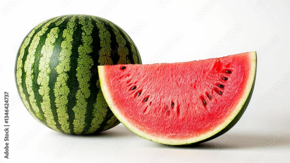 Fresh watermelon, whole and sliced, on white isolate background. Fresh watermelon, whole and sliced, on white isolate background.
