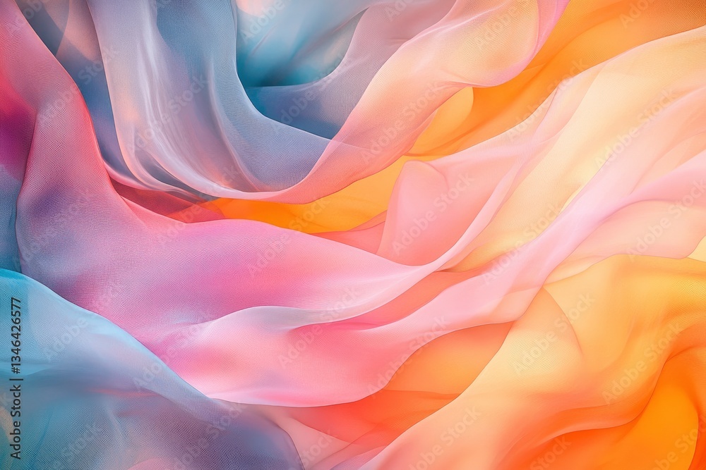 Fototapeta premium Colorful flowing fabric waves creating a soft, dreamy atmosphere with pastel hues in motion