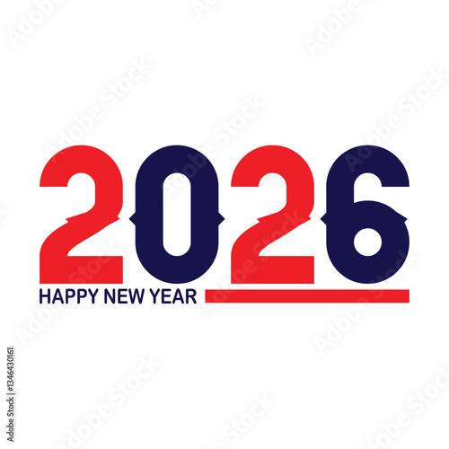 Happy new year 2026 design with colorful truncated number illustrations.