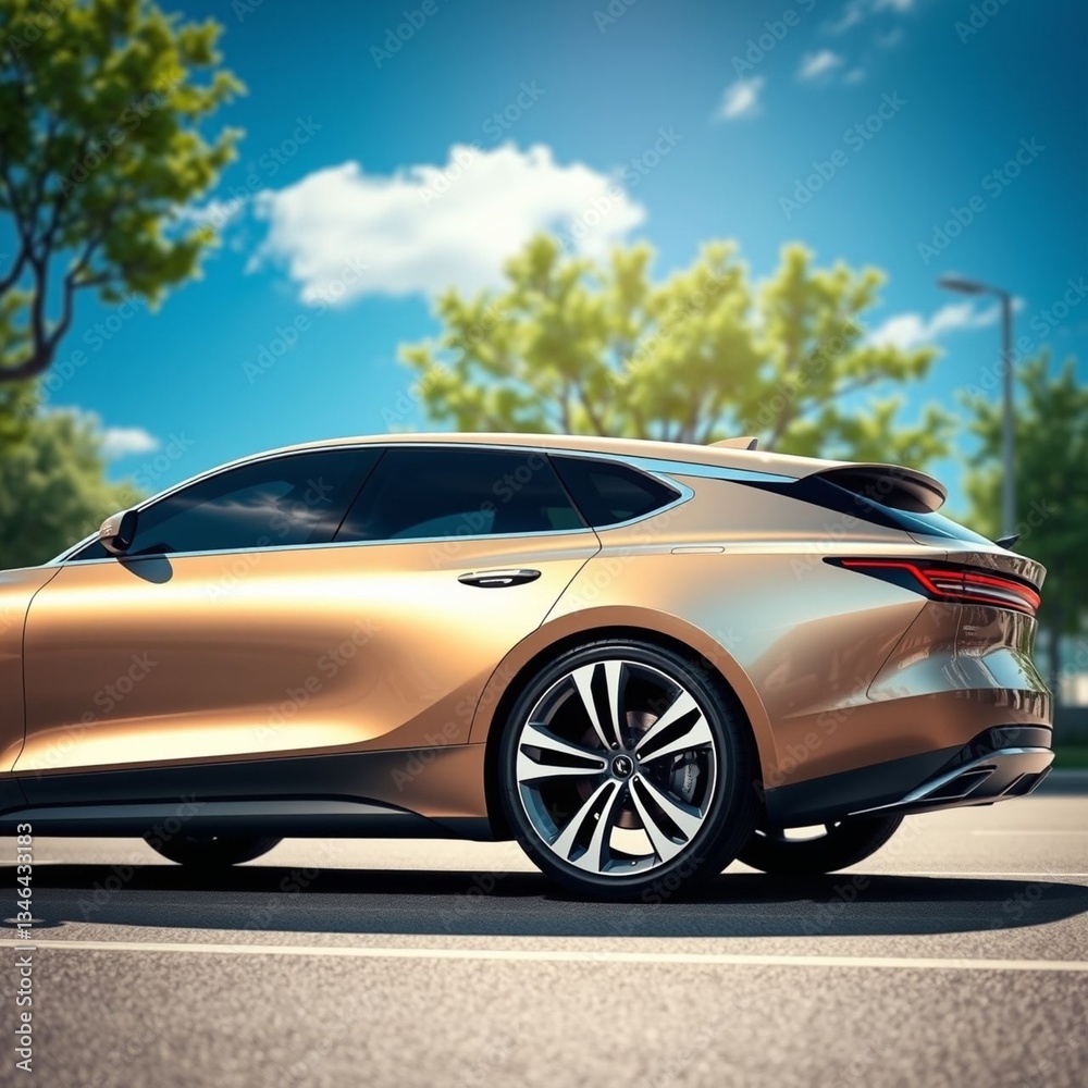 Naklejka premium Sleek automobile design in a vibrant outdoor setting showcasing modern features and aesthetic appeal