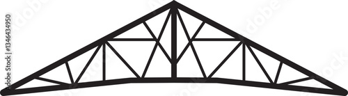 Roof metal truss construction icon in outline style. Roofing steel frame. Vector architectural blueprint. Element for rafter. Illustration for engineering sign isolated on transparent background.