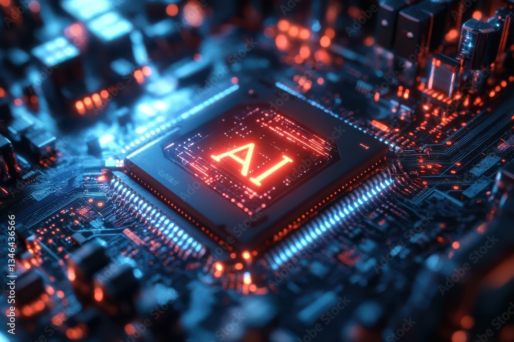 Glowing Tech Background with AI Concept.