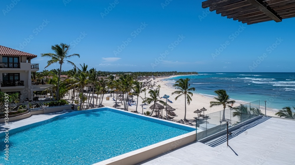 Tropical beachside relaxation punta cana scenic view resort pool sunny day tranquility and escape