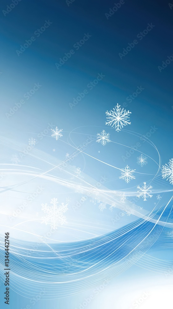 Christmas Blue Background with Snowflakes and Waves