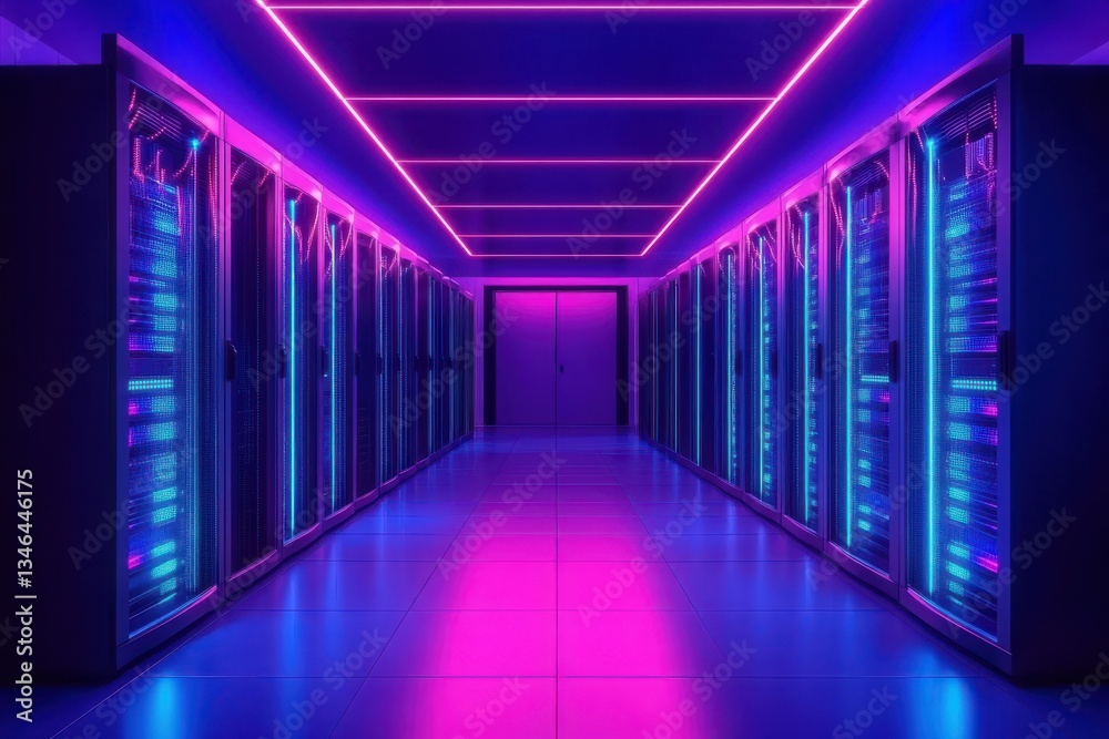 Cinematic Cybersecurity Concept in a Modern Server Room.