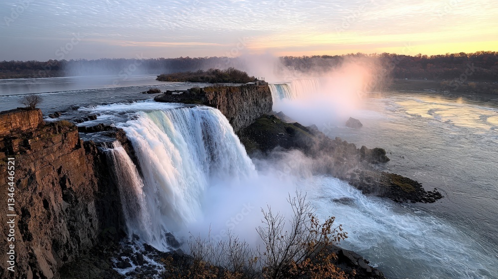 Fototapeta premium Majestic waterfall cascade niagara falls nature photography scenic landscape sunrise view natural wonder
