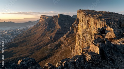 Stunning sunset over table mountain cape town nature photography rugged landscape aerial perspective scenic beauty