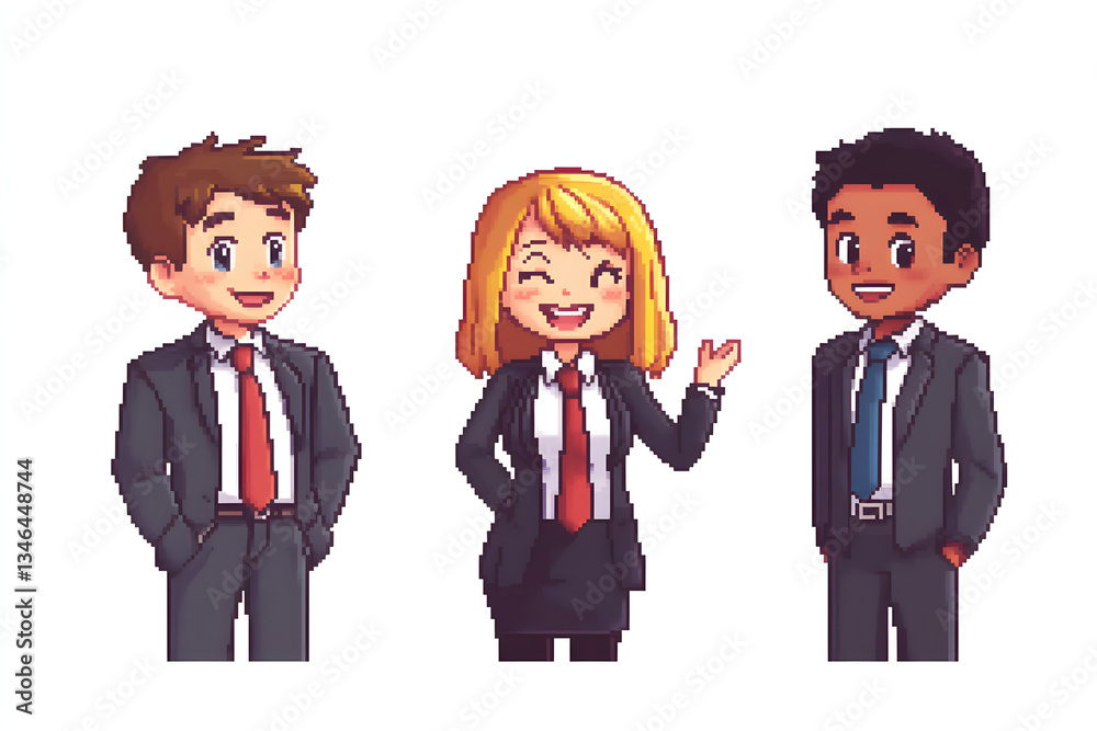 8-bit pixel art of business people smiling and standing 8-bit pixel art of business people smiling and standing