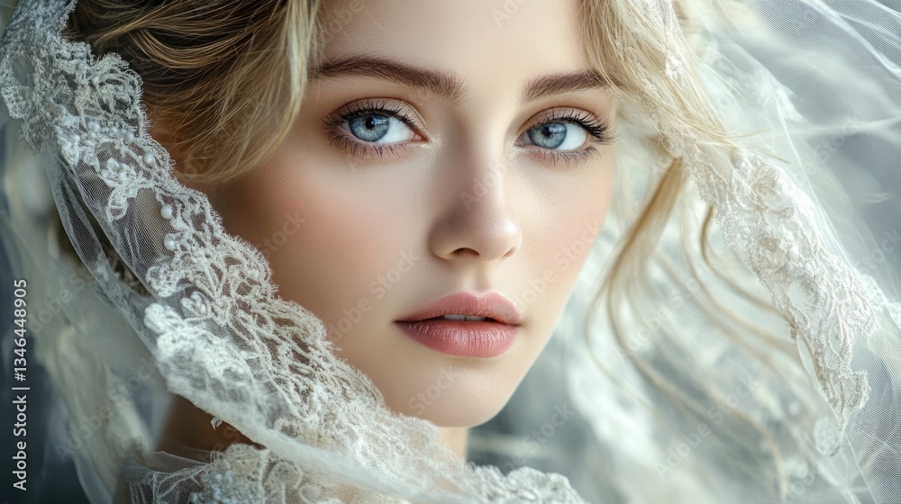 Fototapeta premium Elegant and Captivating Portrait of a Glamorous Female Model with Natural Beauty Enhancements by a Professional Makeup in a Clean Studio Setting