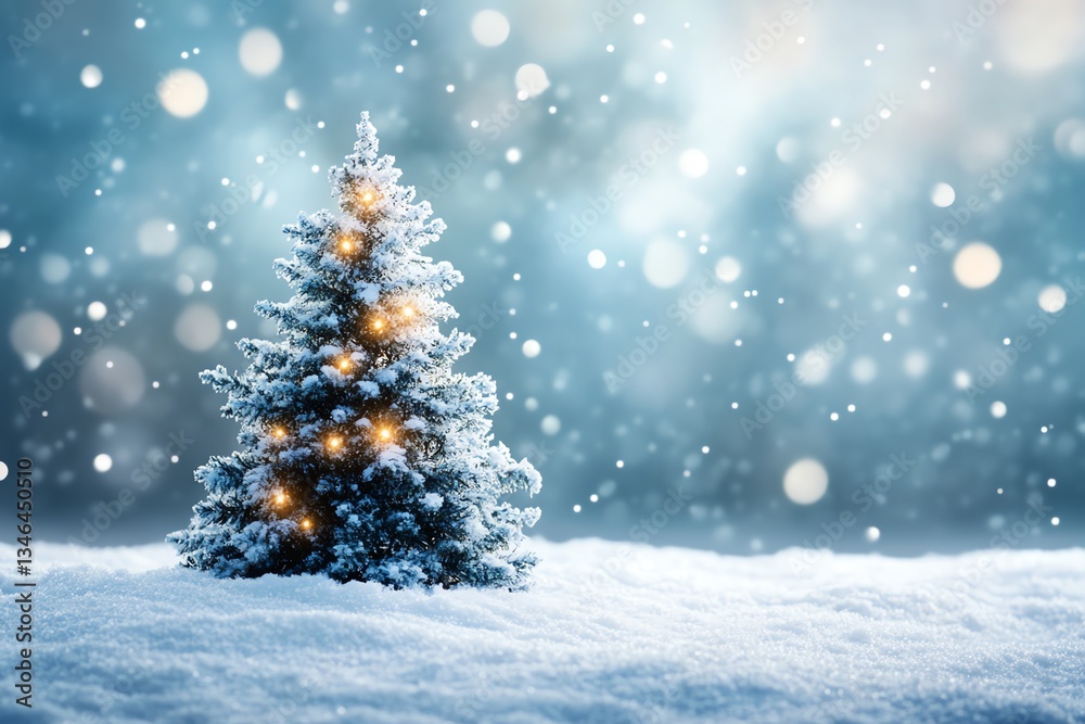 Snow-Covered Christmas Tree: A Serene Winter Wonderland Scene Snow-Covered Christmas Tree: A Serene Winter Wonderland Scene