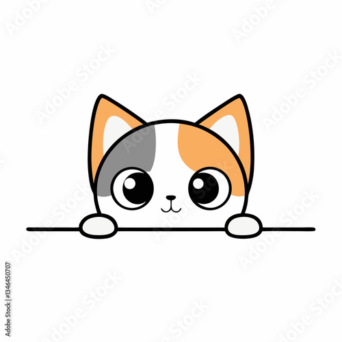 Playful Cat Peeking Over Surface Logon vector design.