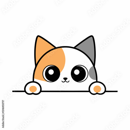 Playful Cat Peeking Over Surface Logon vector design.