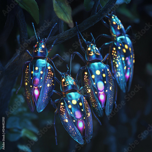 kingdom of sentient jewel beetles that communicate through flashes of light reflecting off their dazzling exoskeletons  photo