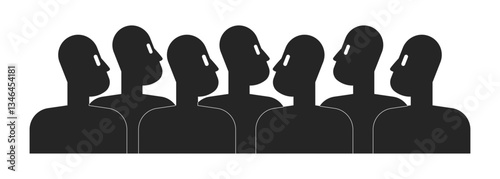 Group of silhouetted faceless people looking forward 2D ink characters. Collective thinking. Mass behavior. Abstract figures. Crowd isolated vector people drawing. Monochromatic spot illustration