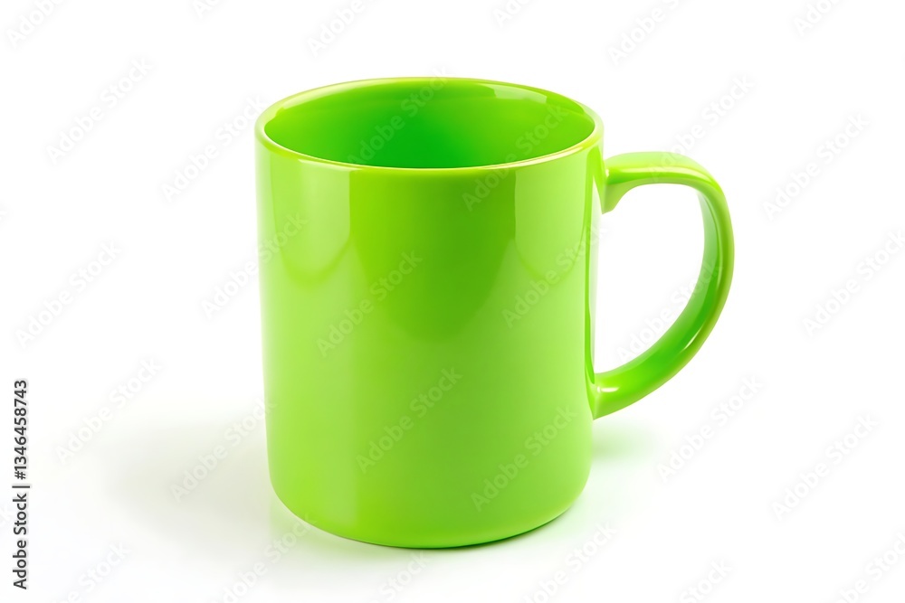 Obraz premium A vibrant lime green mug, ready for a refreshing drink, sits against a stark white background showcasing its sleek, simple design.