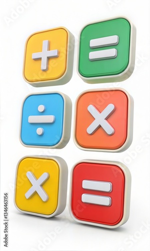 Asset 3D Plus, Minus, Multiplication, Division, and Equals Signs. Educational Math Symbols.