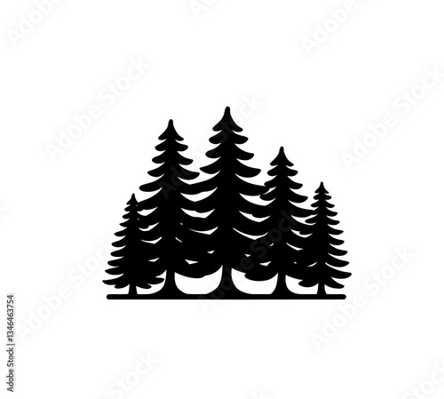 Pine trees icon vector in black color with white background