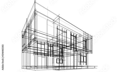 Urban Wireframe house 3D sketch – Modern Architectural Perspective