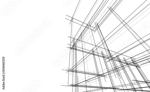 Urban Wireframe house 3D sketch – Modern Architectural Perspective
