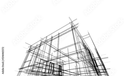 Urban Wireframe house 3D sketch – Modern Architectural Perspective