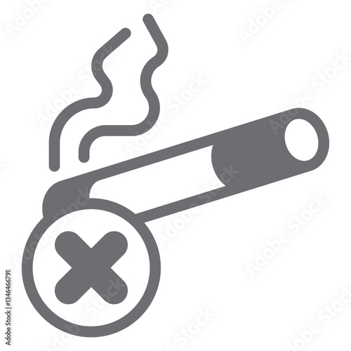 Smoking cigarette ban solid icon, prohibited items concept. Vector graphics. Cigarette smoking, smoke forbidden sign on white background, glyph style icon for mobile or web design.