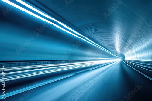 Fast car driving through illuminated tunnel