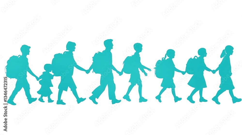 Children Walking to School in Silhouette. Children Walking to School in Silhouette.