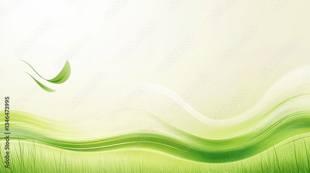 Obraz premium Green Abstract Waves Background with Leaves.