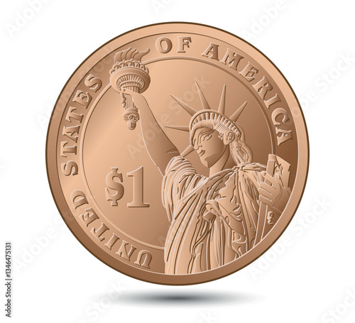 Presidential dollar coin reverse. Vector illustration.