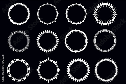 Minimalist Elegant Abstract Circular Frames Set. Graphic elements in the form of electronic circuits that are perfect for IT designs, technology brands, and cyber aesthetics.