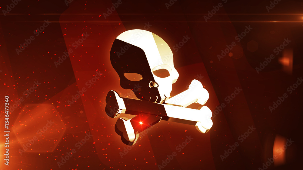 Skull pirates and cyberattack golden symbol 3d illustration